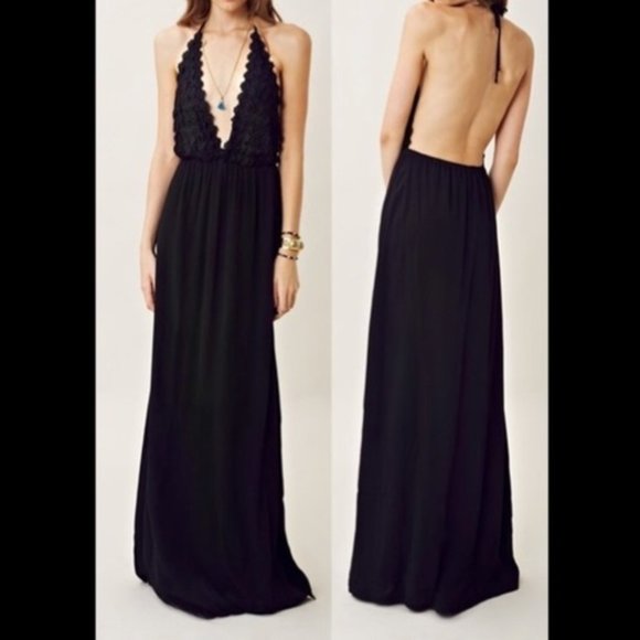 For Love and Lemons Camilla Black Halter Open Back Maxi Dress Size XS - Picture 2 of 9